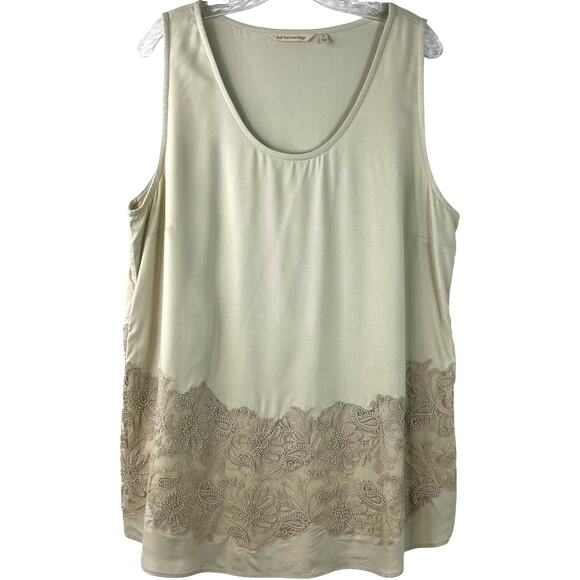Soft Surroundings Tunic Top Tan Beaded Lace Floral Minimalist Clean Girl Size L - Picture 1 of 14